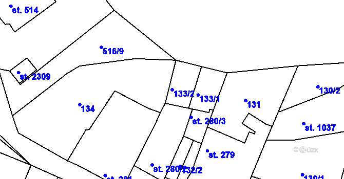 Parcela st. 133/2 v KÚ Tišnov, Katastrální mapa