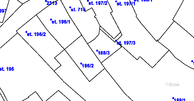 Parcela st. 188/3 v KÚ Tišnov, Katastrální mapa