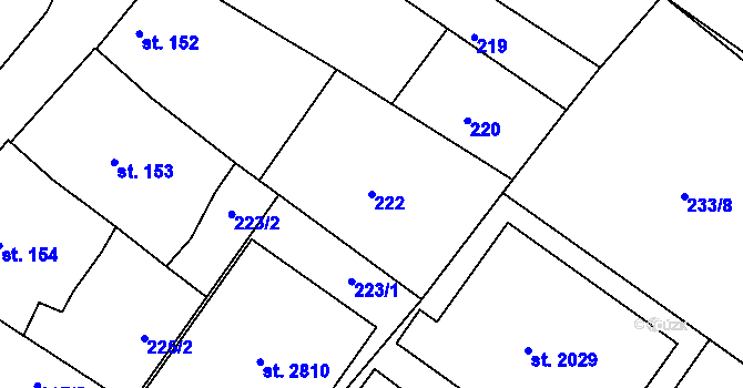 Parcela st. 222 v KÚ Tišnov, Katastrální mapa