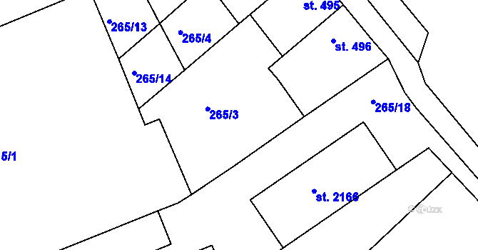 Parcela st. 265/1 v KÚ Tišnov, Katastrální mapa