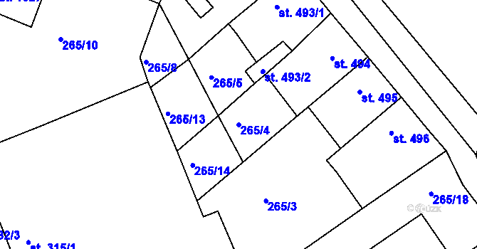 Parcela st. 265/4 v KÚ Tišnov, Katastrální mapa