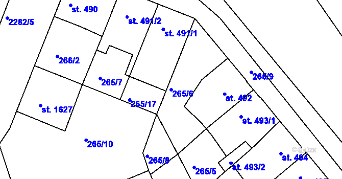 Parcela st. 265/6 v KÚ Tišnov, Katastrální mapa