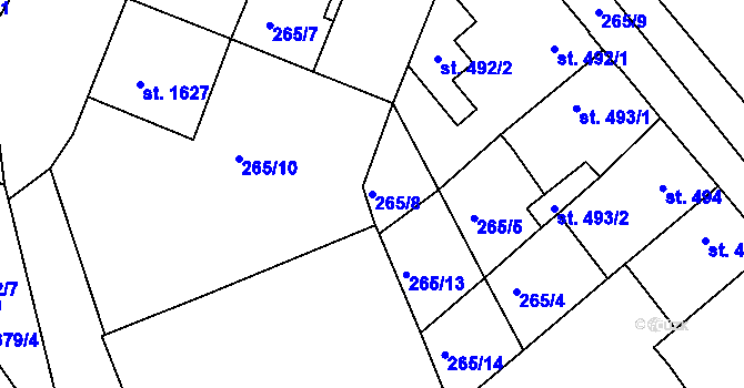 Parcela st. 265/8 v KÚ Tišnov, Katastrální mapa