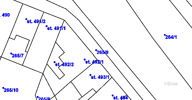 Parcela st. 265/9 v KÚ Tišnov, Katastrální mapa