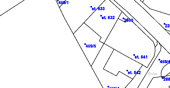 Parcela st. 459/5 v KÚ Tišnov, Katastrální mapa