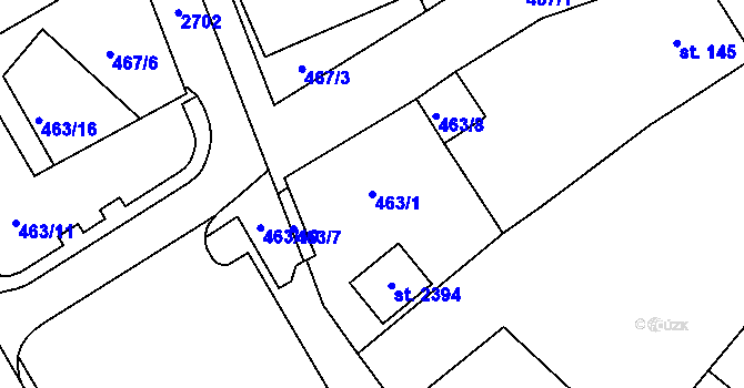 Parcela st. 463/1 v KÚ Tišnov, Katastrální mapa