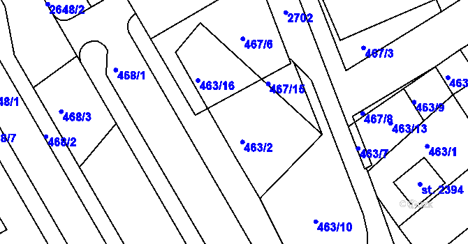 Parcela st. 463/2 v KÚ Tišnov, Katastrální mapa
