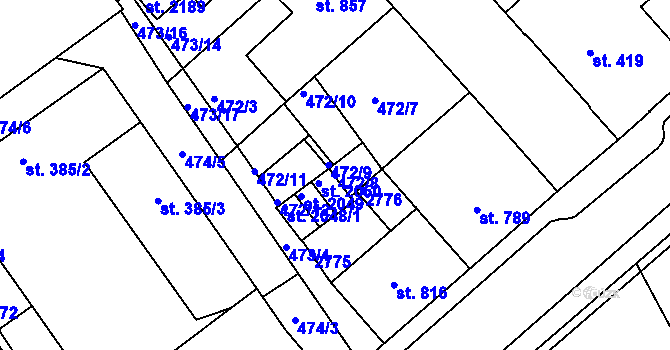 Parcela st. 472/8 v KÚ Tišnov, Katastrální mapa