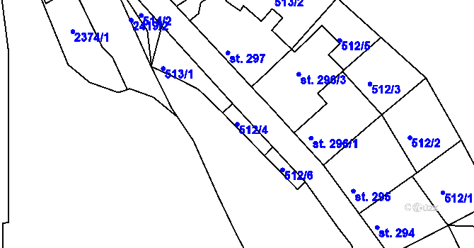 Parcela st. 512/4 v KÚ Tišnov, Katastrální mapa