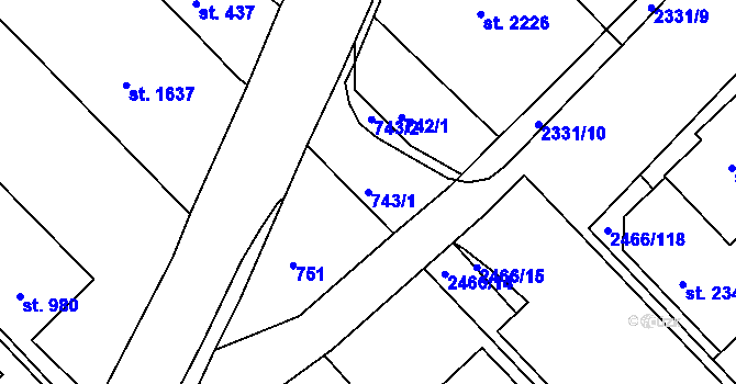 Parcela st. 743/1 v KÚ Tišnov, Katastrální mapa