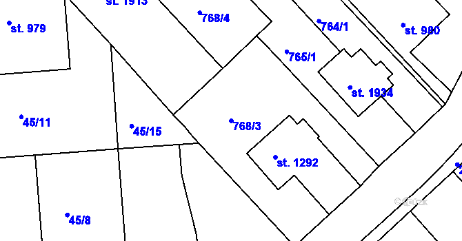 Parcela st. 768/3 v KÚ Tišnov, Katastrální mapa
