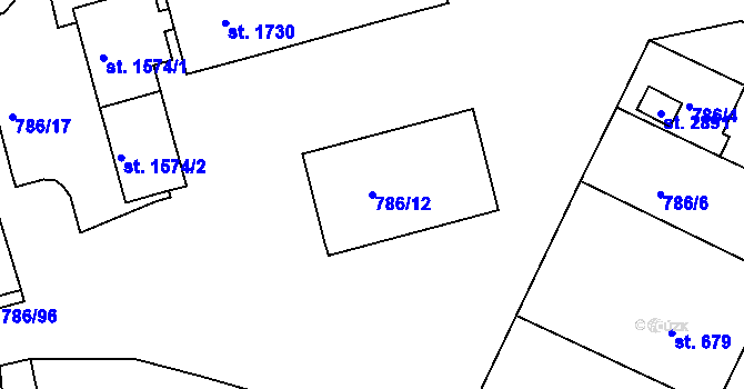 Parcela st. 786/12 v KÚ Tišnov, Katastrální mapa