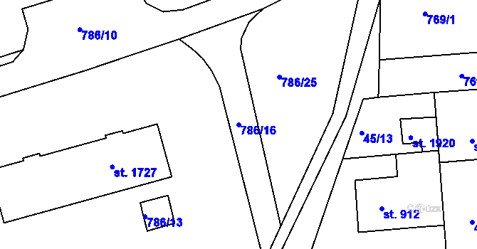Parcela st. 786/16 v KÚ Tišnov, Katastrální mapa