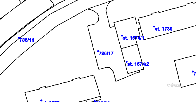 Parcela st. 786/17 v KÚ Tišnov, Katastrální mapa