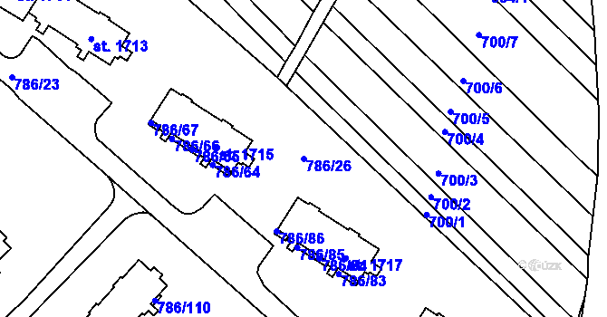 Parcela st. 786/26 v KÚ Tišnov, Katastrální mapa
