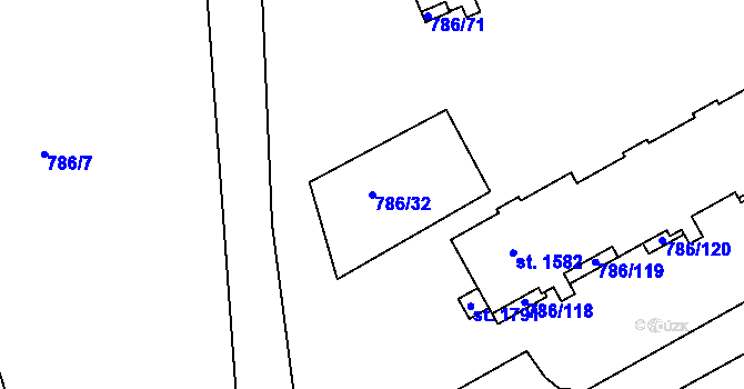 Parcela st. 786/32 v KÚ Tišnov, Katastrální mapa