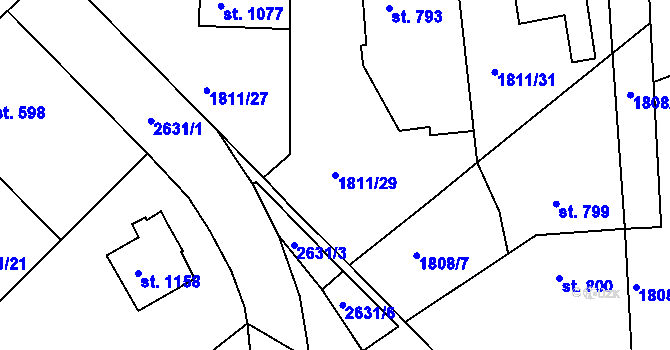 Parcela st. 1811/29 v KÚ Tišnov, Katastrální mapa