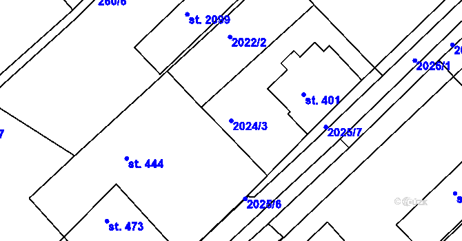 Parcela st. 2024/3 v KÚ Tišnov, Katastrální mapa