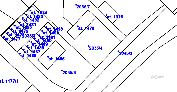 Parcela st. 2035/4 v KÚ Tišnov, Katastrální mapa