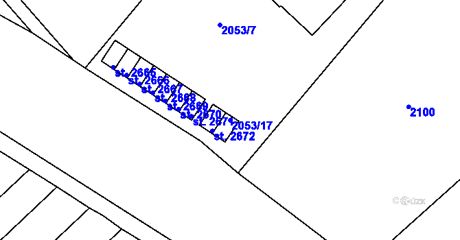 Parcela st. 2053/17 v KÚ Tišnov, Katastrální mapa