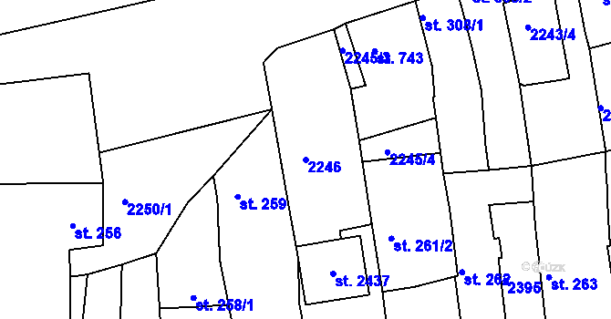 Parcela st. 2246 v KÚ Tišnov, Katastrální mapa