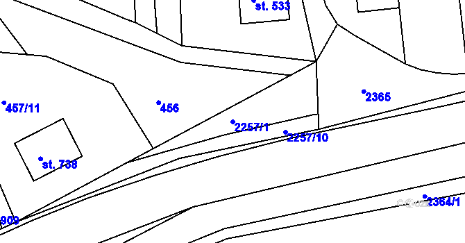 Parcela st. 2257/1 v KÚ Tišnov, Katastrální mapa