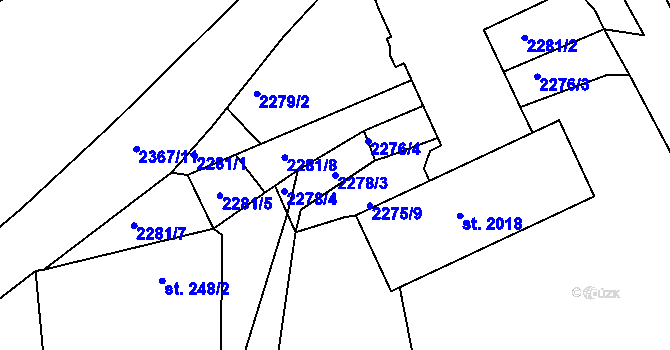 Parcela st. 2278/3 v KÚ Tišnov, Katastrální mapa