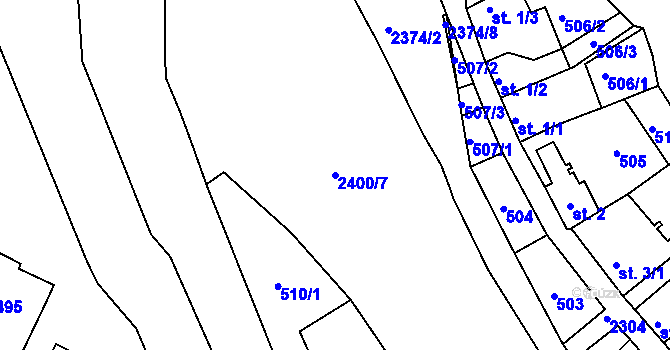 Parcela st. 2400/7 v KÚ Tišnov, Katastrální mapa
