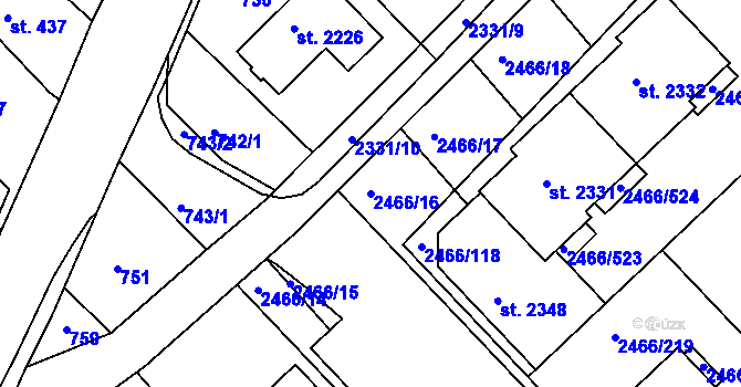 Parcela st. 2466/16 v KÚ Tišnov, Katastrální mapa