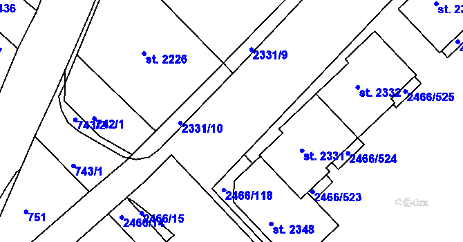 Parcela st. 2466/17 v KÚ Tišnov, Katastrální mapa