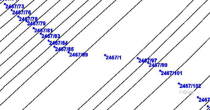 Parcela st. 2467/1 v KÚ Tišnov, Katastrální mapa
