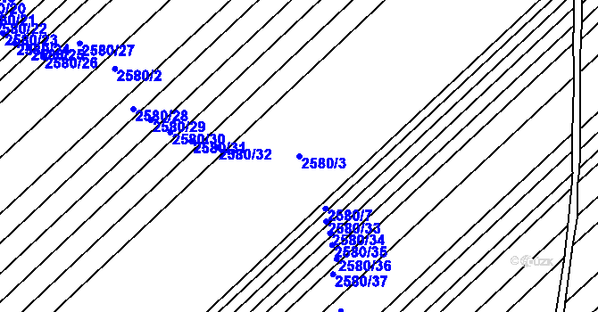 Parcela st. 2580/3 v KÚ Tišnov, Katastrální mapa