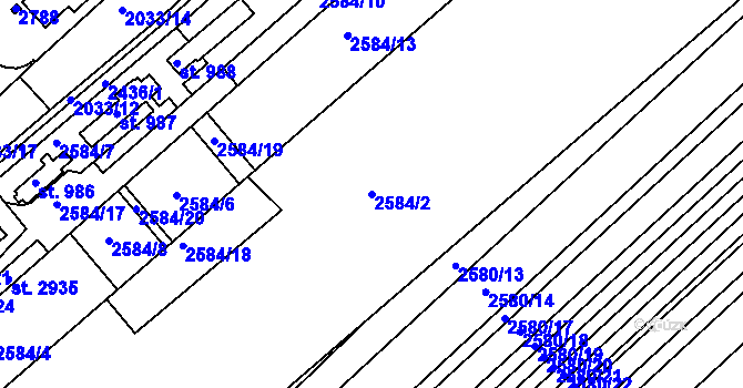 Parcela st. 2584/2 v KÚ Tišnov, Katastrální mapa