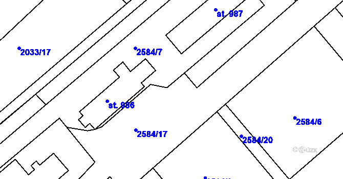Parcela st. 2584/21 v KÚ Tišnov, Katastrální mapa