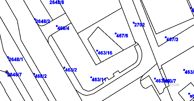 Parcela st. 463/16 v KÚ Tišnov, Katastrální mapa