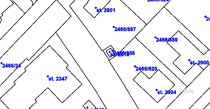 Parcela st. 2466/688 v KÚ Tišnov, Katastrální mapa