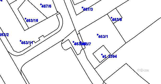 Parcela st. 463/7 v KÚ Tišnov, Katastrální mapa