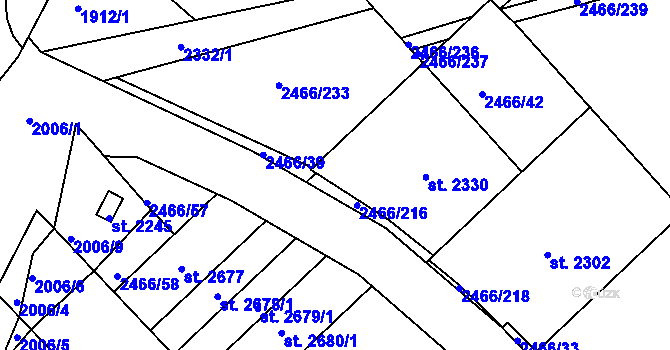 Parcela st. 2466/43 v KÚ Tišnov, Katastrální mapa