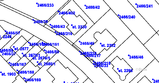 Parcela st. 2466/45 v KÚ Tišnov, Katastrální mapa