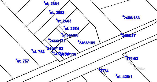 Parcela st. 2466/109 v KÚ Tišnov, Katastrální mapa