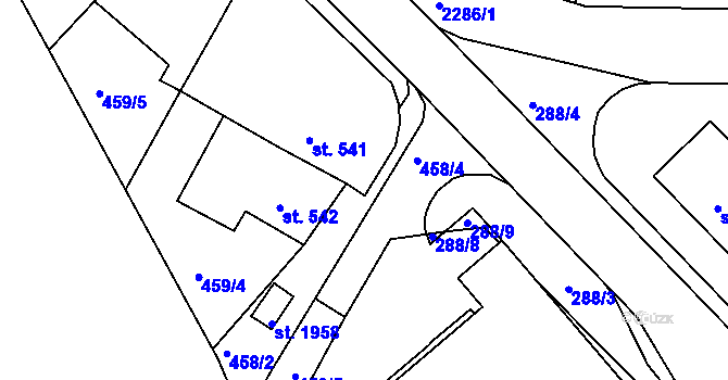 Parcela st. 458/3 v KÚ Tišnov, Katastrální mapa