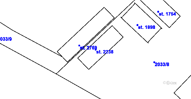 Parcela st. 2238 v KÚ Tišnov, Katastrální mapa