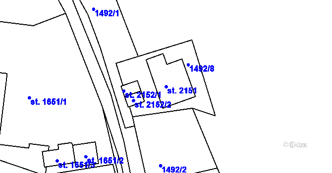 Parcela st. 2151 v KÚ Tišnov, Katastrální mapa