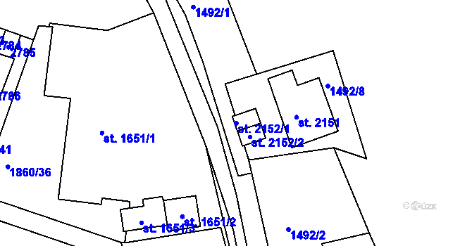 Parcela st. 2152/1 v KÚ Tišnov, Katastrální mapa