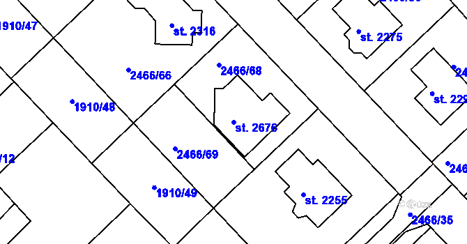 Parcela st. 2676 v KÚ Tišnov, Katastrální mapa