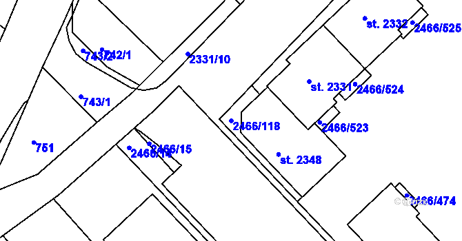 Parcela st. 2466/118 v KÚ Tišnov, Katastrální mapa