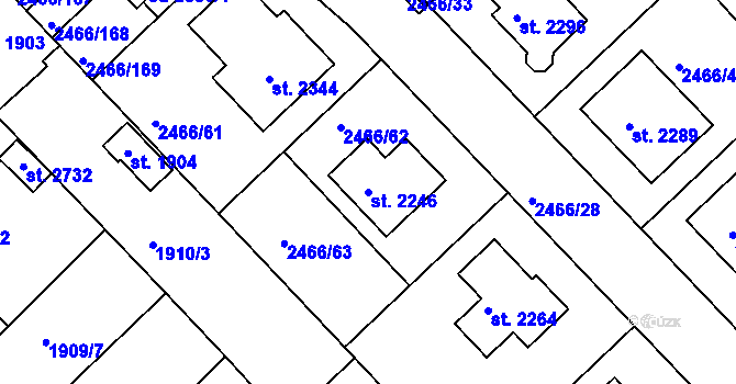 Parcela st. 2246 v KÚ Tišnov, Katastrální mapa