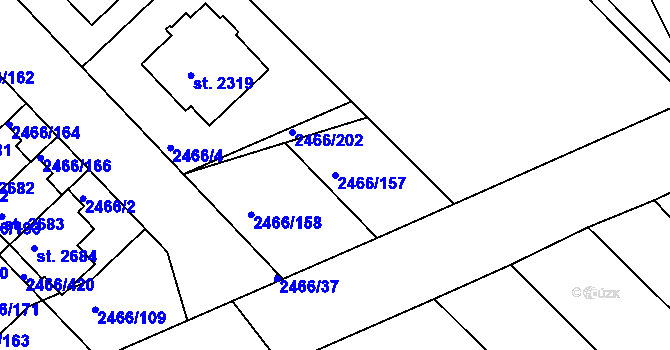 Parcela st. 2466/157 v KÚ Tišnov, Katastrální mapa