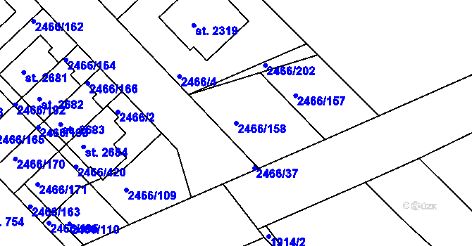 Parcela st. 2466/158 v KÚ Tišnov, Katastrální mapa