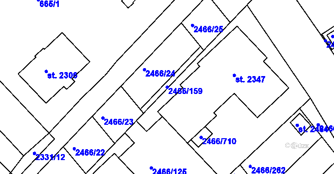 Parcela st. 2466/159 v KÚ Tišnov, Katastrální mapa